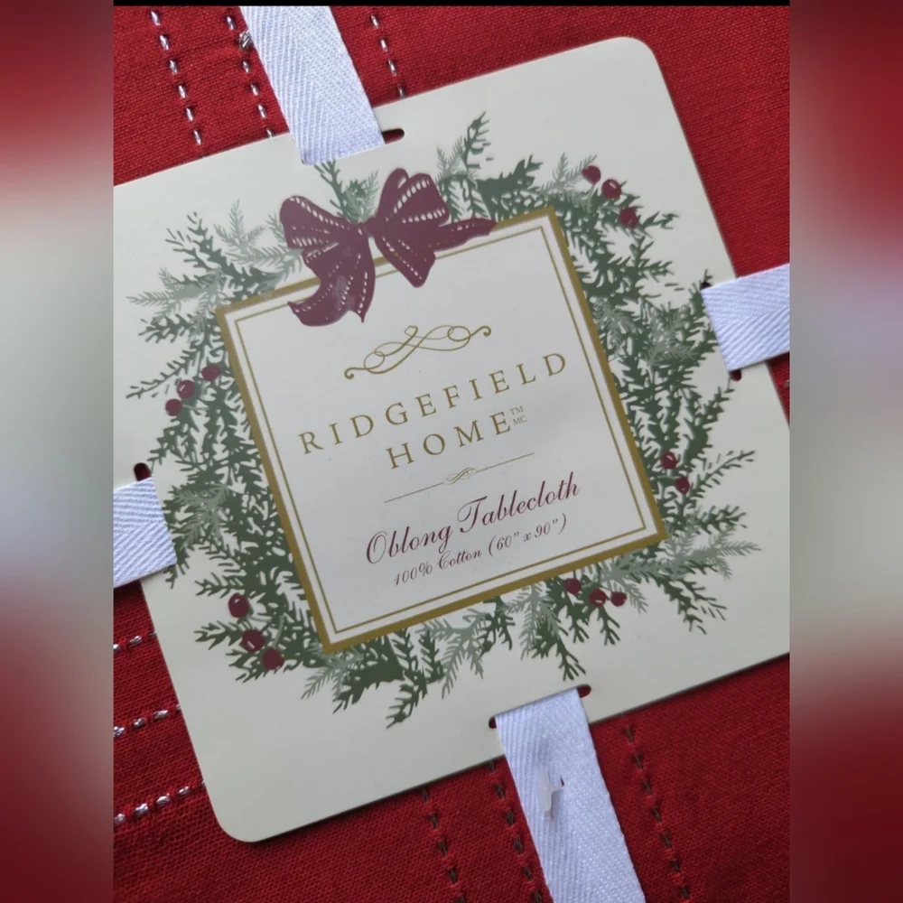 Ridgefield Home Holiday Red Silver Tablecloth